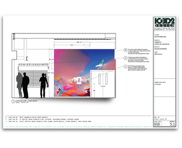 Scale layout illustration design deck page showing large scale graphics install