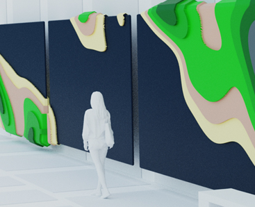 3d rendering of large scale linear wall concept for through way or path